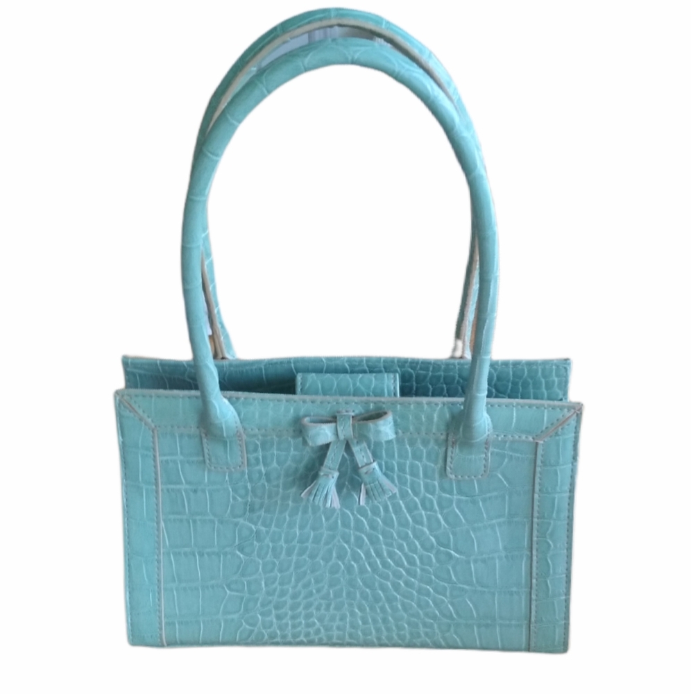 Liz Claiborne Aqua Croc-Embossed Tote with Bow Accent